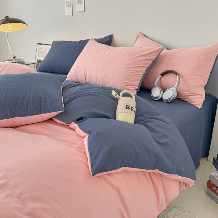 91家纺网 家纺一手货源 找家纺 芷凡家纺 2025新款A类加厚水洗棉云朵棉四件套 樱桃粉+宝石蓝