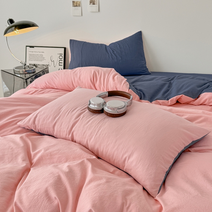 91家纺网 家纺一手货源 找家纺 芷凡家纺 2025新款A类加厚水洗棉云朵棉四件套 樱桃粉+宝石蓝