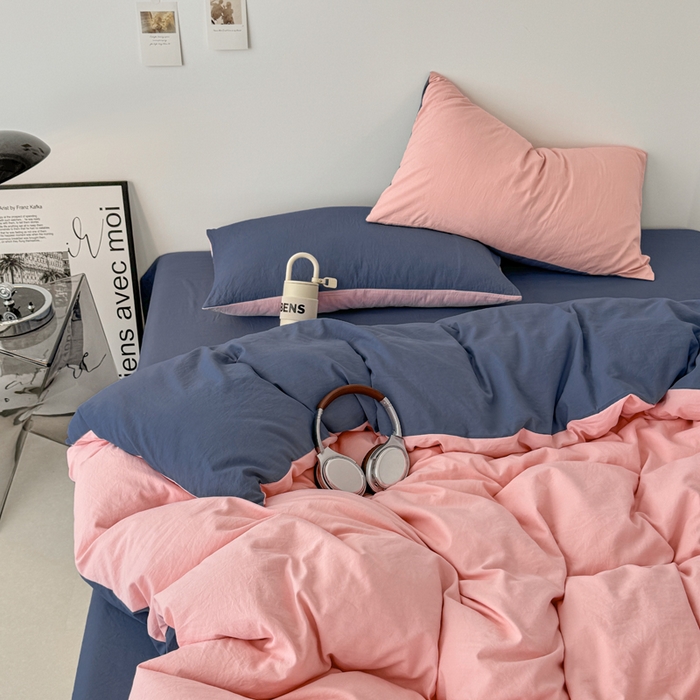 91家纺网 家纺一手货源 找家纺 芷凡家纺 2025新款A类加厚水洗棉云朵棉四件套 樱桃粉+宝石蓝