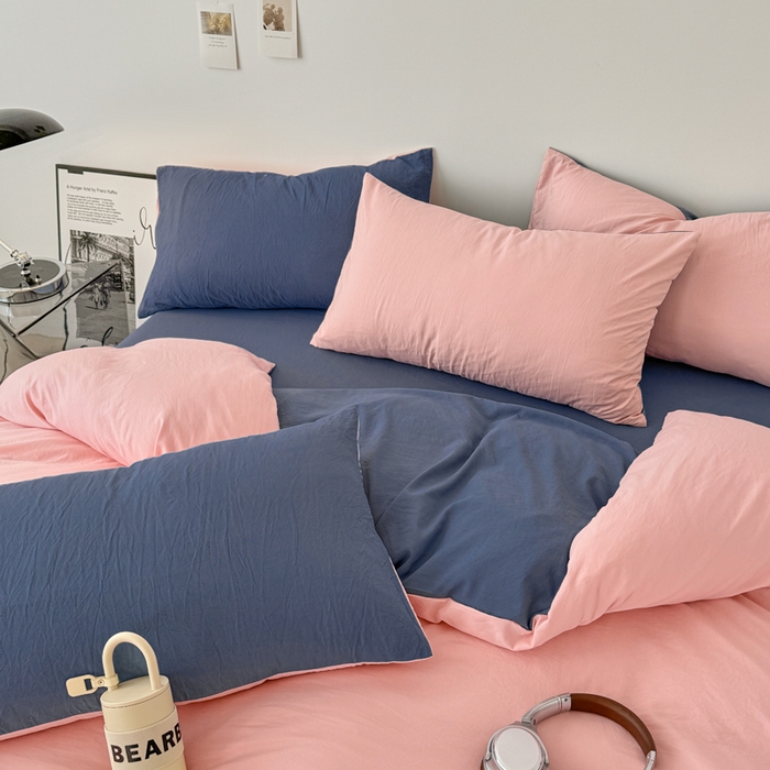 91家纺网 家纺一手货源 找家纺 芷凡家纺 2025新款A类加厚水洗棉云朵棉四件套 樱桃粉+宝石蓝