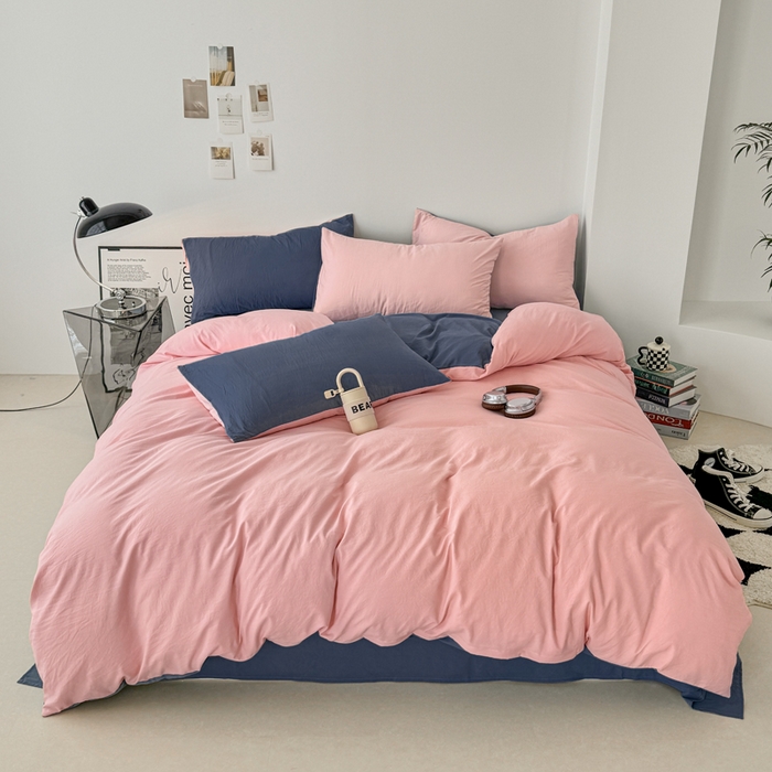 91家纺网 家纺一手货源 找家纺 芷凡家纺 2025新款A类加厚水洗棉云朵棉四件套 樱桃粉+宝石蓝