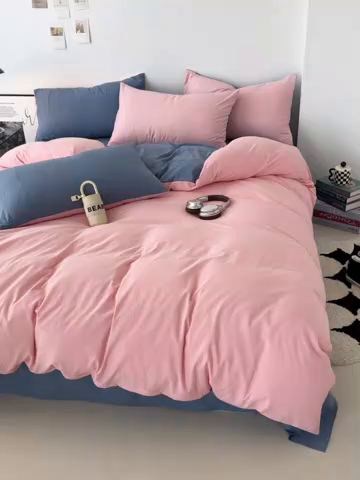 91家纺网 家纺一手货源 找家纺 芷凡家纺 2025新款A类加厚水洗棉云朵棉四件套 樱桃粉+宝石蓝