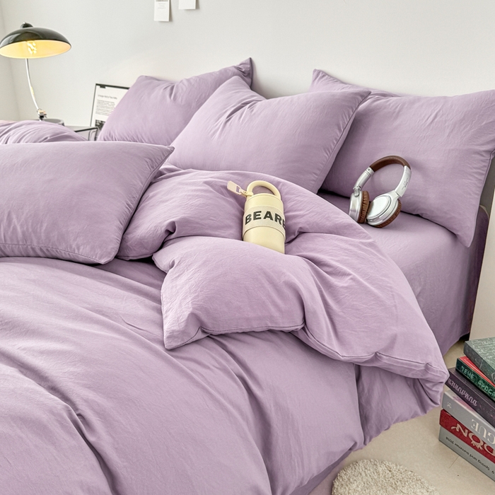 91家纺网 家纺一手货源 找家纺 芷凡家纺 2025新款A类加厚水洗棉云朵棉四件套 芋泥紫