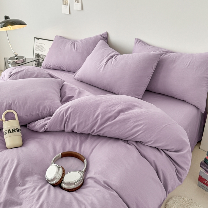 91家纺网 家纺一手货源 找家纺 芷凡家纺 2025新款A类加厚水洗棉云朵棉四件套 芋泥紫