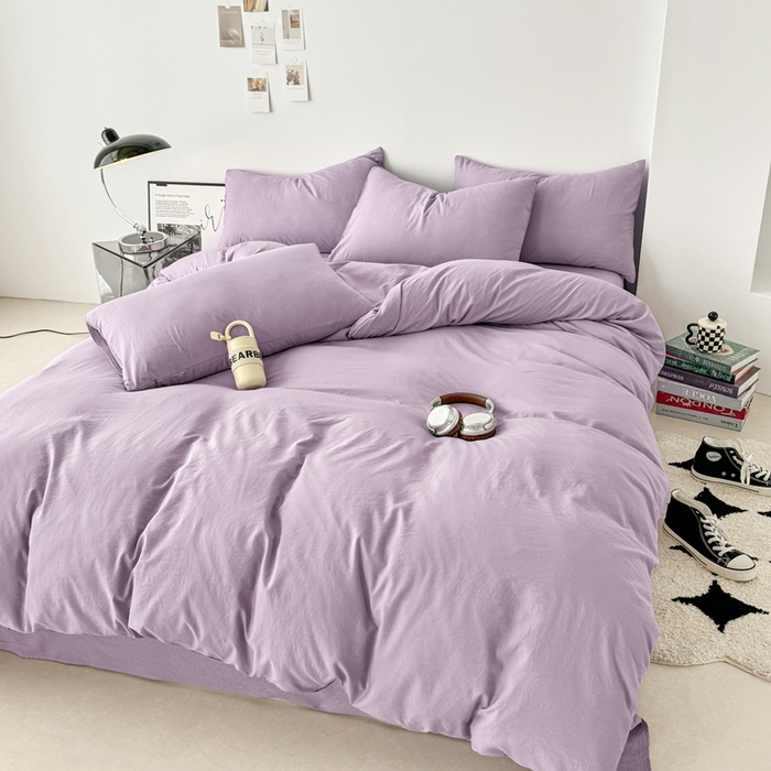 91家纺网 家纺一手货源 找家纺 芷凡家纺 2025新款A类加厚水洗棉云朵棉四件套 芋泥紫