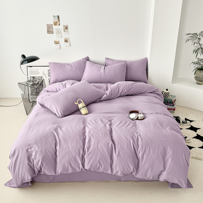 91家纺网 家纺一手货源 找家纺 芷凡家纺 2025新款A类加厚水洗棉云朵棉四件套 芋泥紫