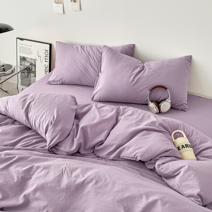 91家纺网 家纺一手货源 找家纺 芷凡家纺 2025新款A类加厚水洗棉云朵棉四件套 芋泥紫