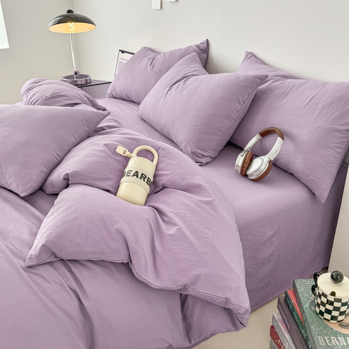 91家纺网 家纺一手货源 找家纺 芷凡家纺 2025新款A类加厚水洗棉云朵棉四件套 芋泥紫