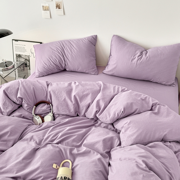 91家纺网 家纺一手货源 找家纺 芷凡家纺 2025新款A类加厚水洗棉云朵棉四件套 芋泥紫