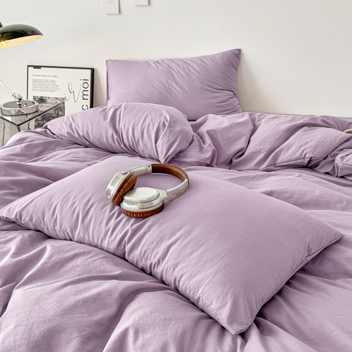 91家纺网 家纺一手货源 找家纺 芷凡家纺 2025新款A类加厚水洗棉云朵棉四件套 芋泥紫