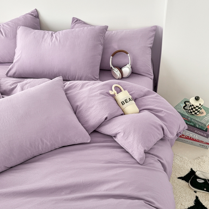 91家纺网 家纺一手货源 找家纺 芷凡家纺 2025新款A类加厚水洗棉云朵棉四件套 芋泥紫