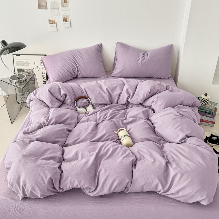 91家纺网 家纺一手货源 找家纺 芷凡家纺 2025新款A类加厚水洗棉云朵棉四件套 芋泥紫