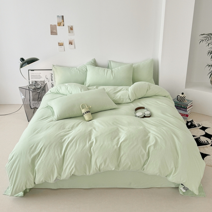 91家纺网 家纺一手货源 找家纺 芷凡家纺 2025新款A类加厚水洗棉云朵棉四件套 藻绿