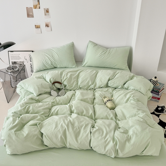 91家纺网 家纺一手货源 找家纺 芷凡家纺 2025新款A类加厚水洗棉云朵棉四件套 藻绿