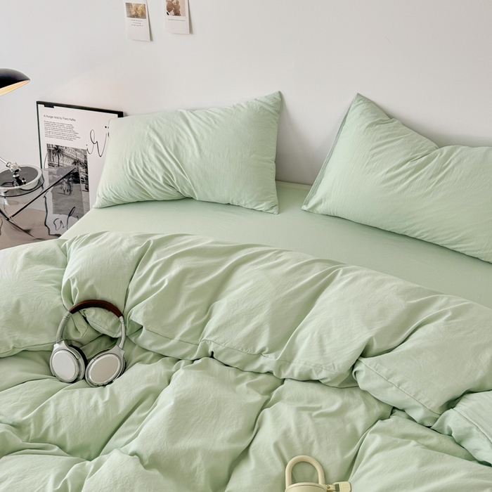 91家纺网 家纺一手货源 找家纺 芷凡家纺 2025新款A类加厚水洗棉云朵棉四件套 藻绿