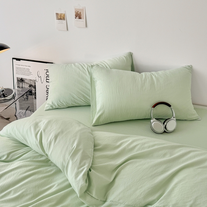 91家纺网 家纺一手货源 找家纺 芷凡家纺 2025新款A类加厚水洗棉云朵棉四件套 藻绿