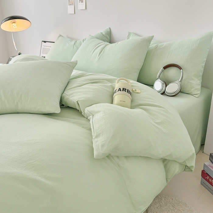 91家纺网 家纺一手货源 找家纺 芷凡家纺 2025新款A类加厚水洗棉云朵棉四件套 藻绿