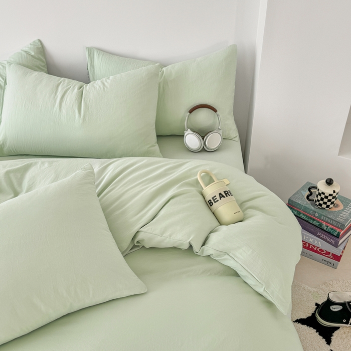 91家纺网 家纺一手货源 找家纺 芷凡家纺 2025新款A类加厚水洗棉云朵棉四件套 藻绿