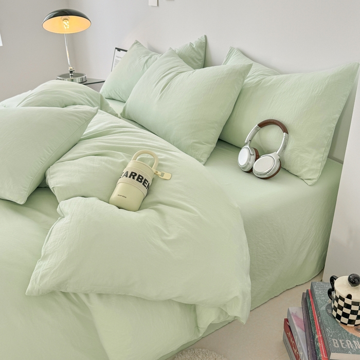 91家纺网 家纺一手货源 找家纺 芷凡家纺 2025新款A类加厚水洗棉云朵棉四件套 藻绿