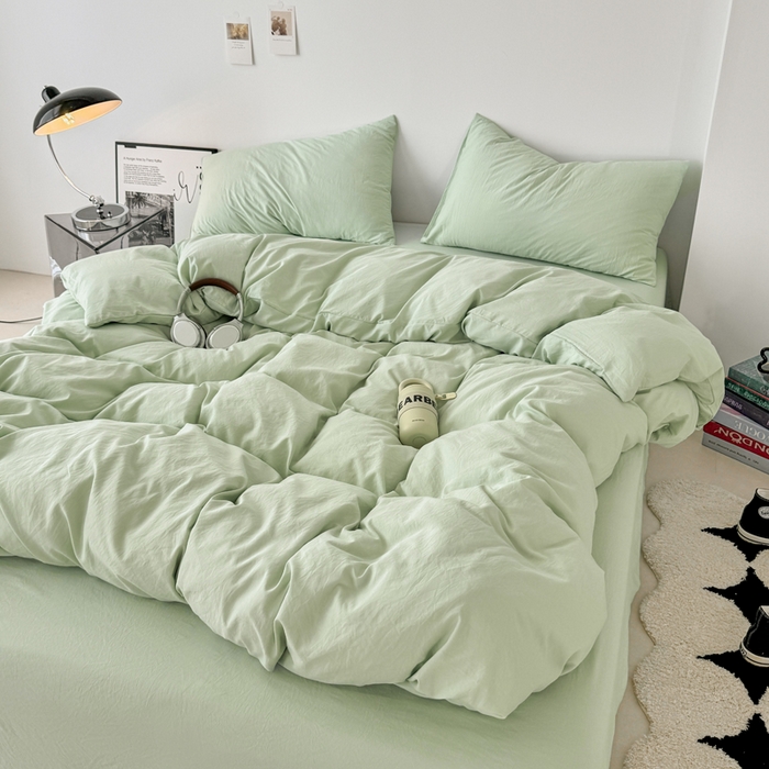 91家纺网 家纺一手货源 找家纺 芷凡家纺 2025新款A类加厚水洗棉云朵棉四件套 藻绿