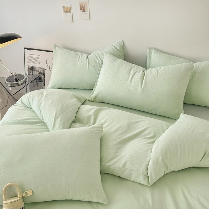 91家纺网 家纺一手货源 找家纺 芷凡家纺 2025新款A类加厚水洗棉云朵棉四件套 藻绿