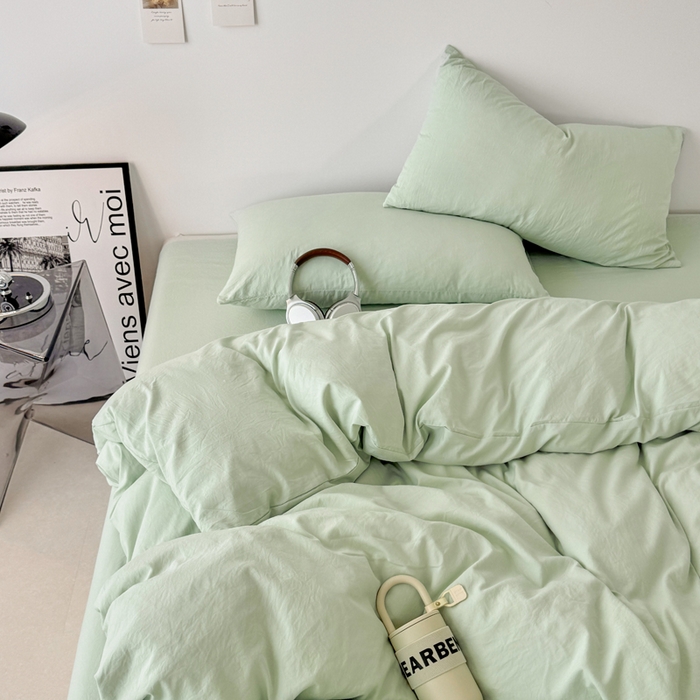 91家纺网 家纺一手货源 找家纺 芷凡家纺 2025新款A类加厚水洗棉云朵棉四件套 藻绿