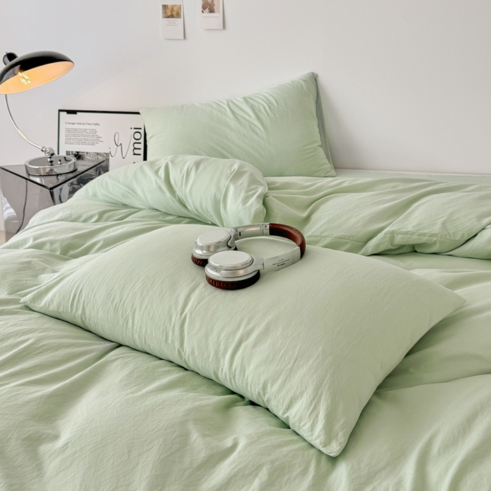 91家纺网 家纺一手货源 找家纺 芷凡家纺 2025新款A类加厚水洗棉云朵棉四件套 藻绿