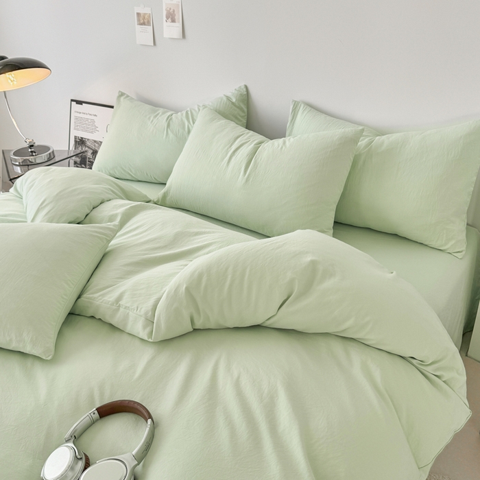 91家纺网 家纺一手货源 找家纺 芷凡家纺 2025新款A类加厚水洗棉云朵棉四件套 藻绿