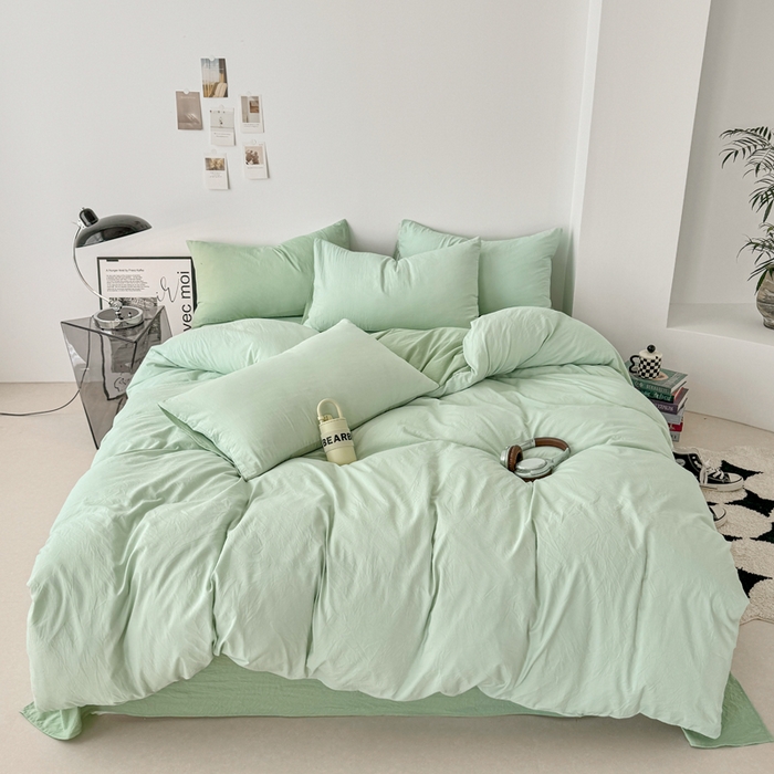 91家纺网 家纺一手货源 找家纺 芷凡家纺 2025新款A类加厚水洗棉云朵棉四件套 藻绿+月光绿