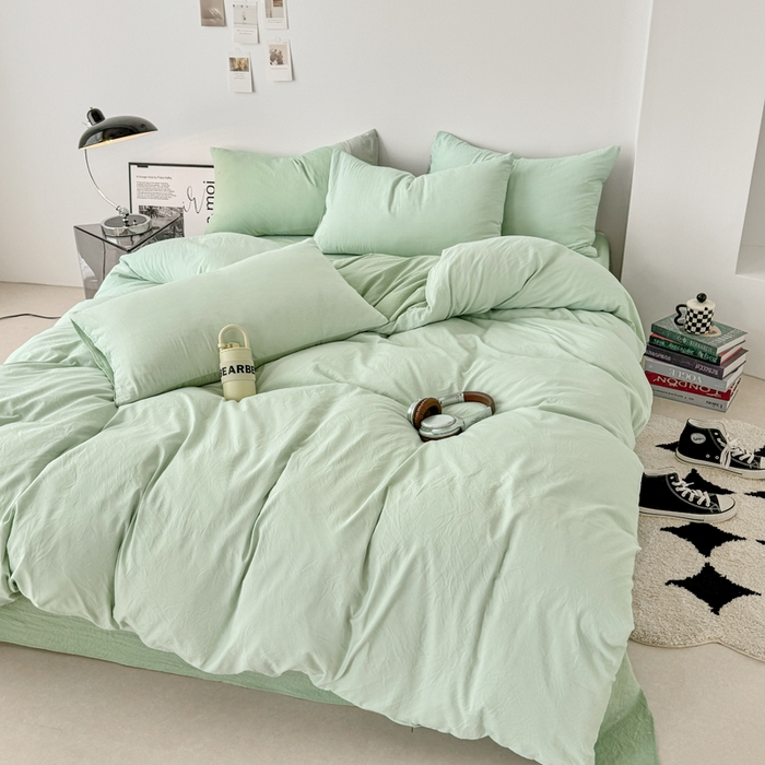 91家纺网 家纺一手货源 找家纺 芷凡家纺 2025新款A类加厚水洗棉云朵棉四件套 藻绿+月光绿