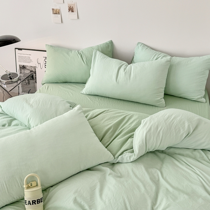 91家纺网 家纺一手货源 找家纺 芷凡家纺 2025新款A类加厚水洗棉云朵棉四件套 藻绿+月光绿