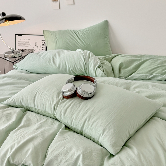 91家纺网 家纺一手货源 找家纺 芷凡家纺 2025新款A类加厚水洗棉云朵棉四件套 藻绿+月光绿