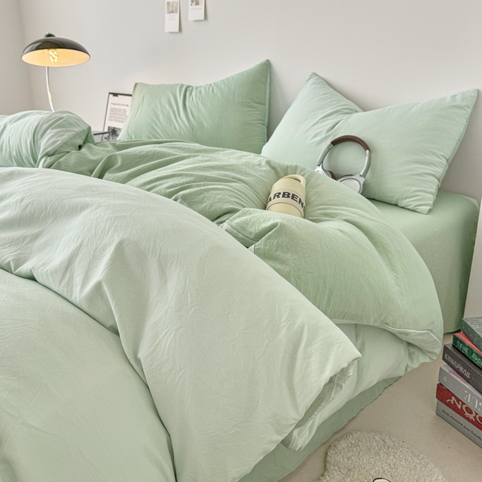 芷凡家纺 2025新款A类加厚水洗棉云朵棉四件套 藻绿+月光绿