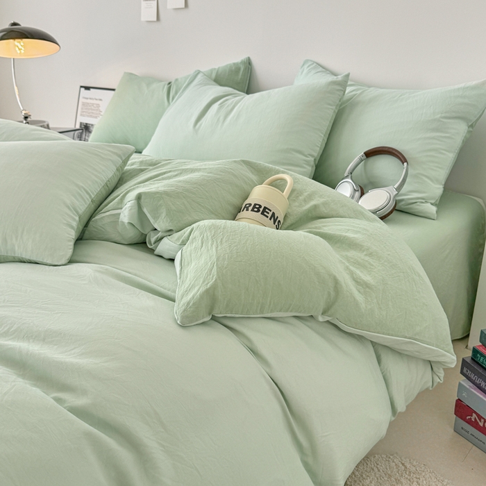 91家纺网 家纺一手货源 找家纺 芷凡家纺 2025新款A类加厚水洗棉云朵棉四件套 藻绿+月光绿