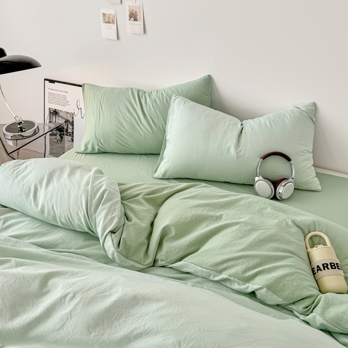 91家纺网 家纺一手货源 找家纺 芷凡家纺 2025新款A类加厚水洗棉云朵棉四件套 藻绿+月光绿