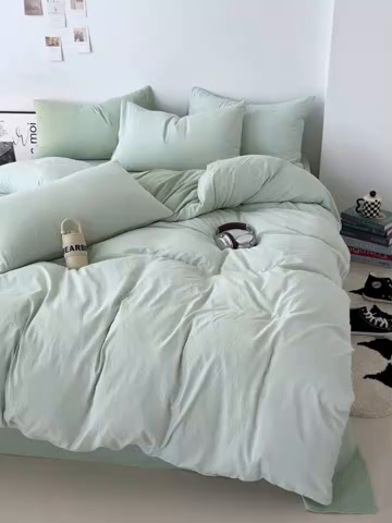 91家纺网 家纺一手货源 找家纺 芷凡家纺 2025新款A类加厚水洗棉云朵棉四件套 藻绿+月光绿