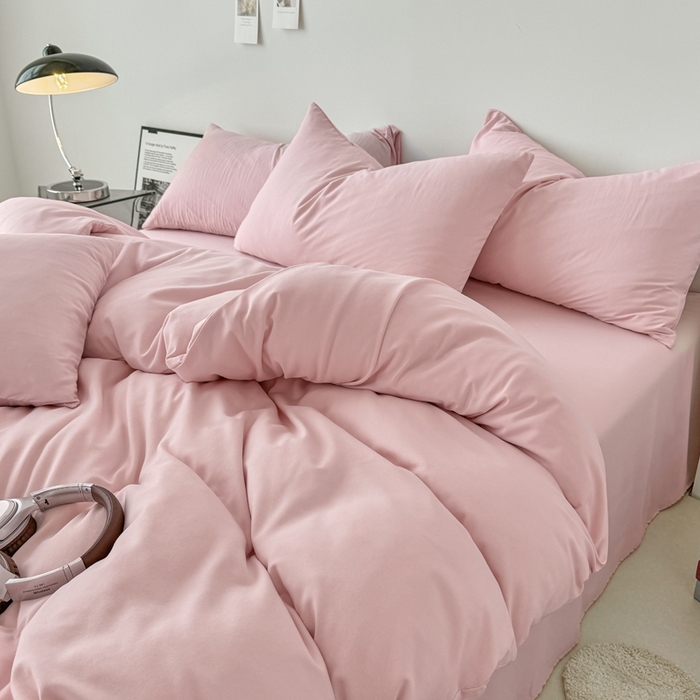 91家纺网 家纺一手货源 找家纺 芷凡家纺 2025新款A类加厚水洗棉云朵棉四件套 芝夏粉