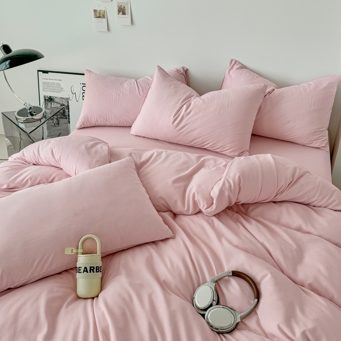 91家纺网 家纺一手货源 找家纺 芷凡家纺 2025新款A类加厚水洗棉云朵棉四件套 芝夏粉