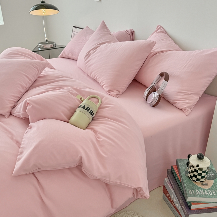 91家纺网 家纺一手货源 找家纺 芷凡家纺 2025新款A类加厚水洗棉云朵棉四件套 芝夏粉