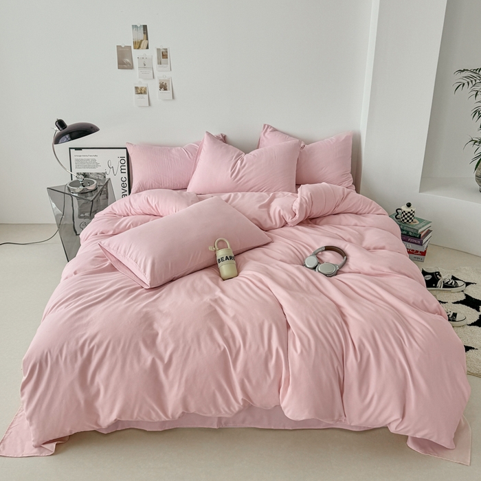 91家纺网 家纺一手货源 找家纺 芷凡家纺 2025新款A类加厚水洗棉云朵棉四件套 芝夏粉