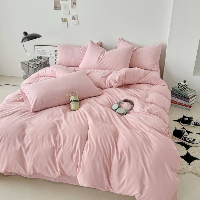 91家纺网 家纺一手货源 找家纺 芷凡家纺 2025新款A类加厚水洗棉云朵棉四件套 芝夏粉