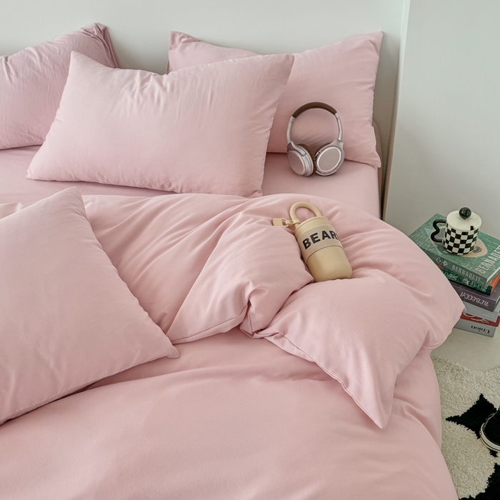 91家纺网 家纺一手货源 找家纺 芷凡家纺 2025新款A类加厚水洗棉云朵棉四件套 芝夏粉