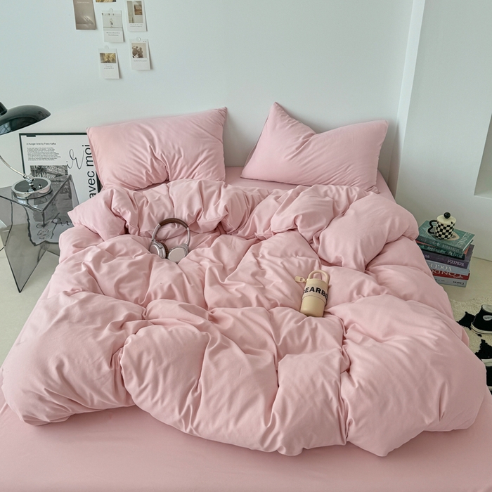 91家纺网 家纺一手货源 找家纺 芷凡家纺 2025新款A类加厚水洗棉云朵棉四件套 芝夏粉