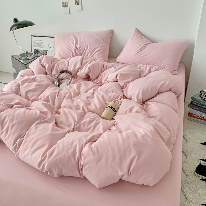 91家纺网 家纺一手货源 找家纺 芷凡家纺 2025新款A类加厚水洗棉云朵棉四件套 芝夏粉