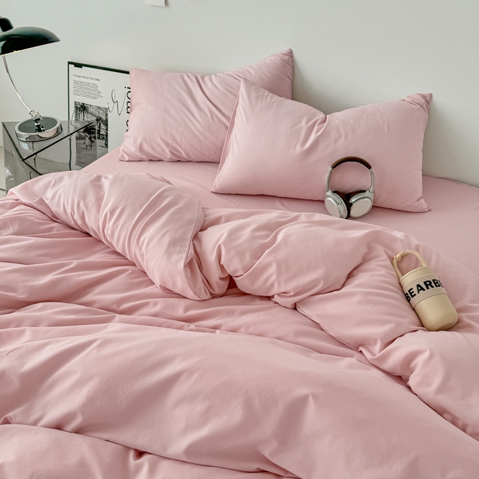 91家纺网 家纺一手货源 找家纺 芷凡家纺 2025新款A类加厚水洗棉云朵棉四件套 芝夏粉