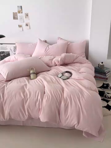 91家纺网 家纺一手货源 找家纺 芷凡家纺 2025新款A类加厚水洗棉云朵棉四件套 芝夏粉