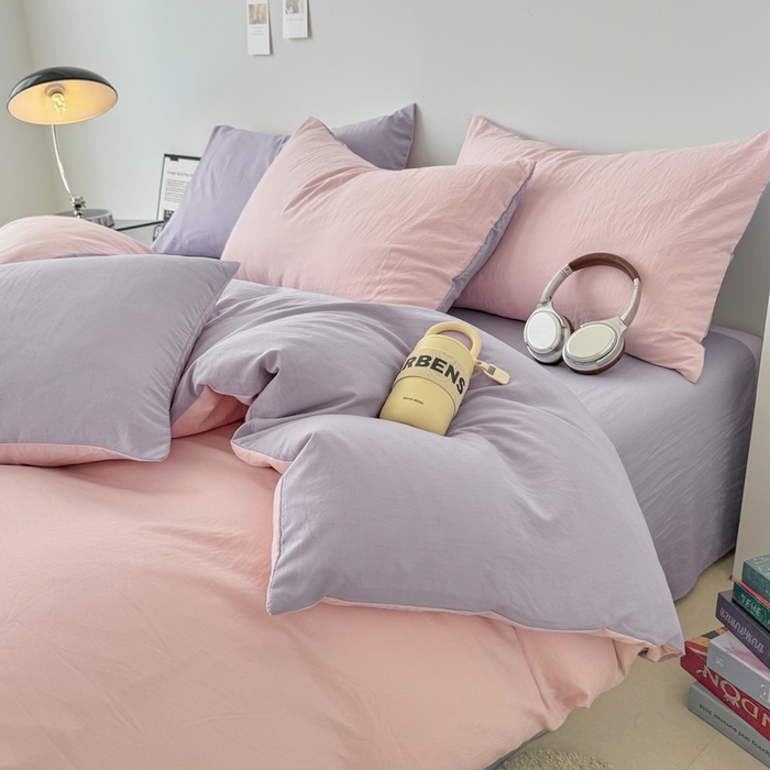 91家纺网 家纺一手货源 找家纺 芷凡家纺 2025新款A类加厚水洗棉云朵棉四件套 芝夏粉+千夏紫