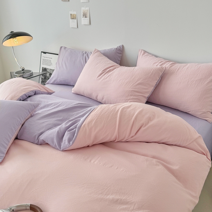 91家纺网 家纺一手货源 找家纺 芷凡家纺 2025新款A类加厚水洗棉云朵棉四件套 芝夏粉+千夏紫