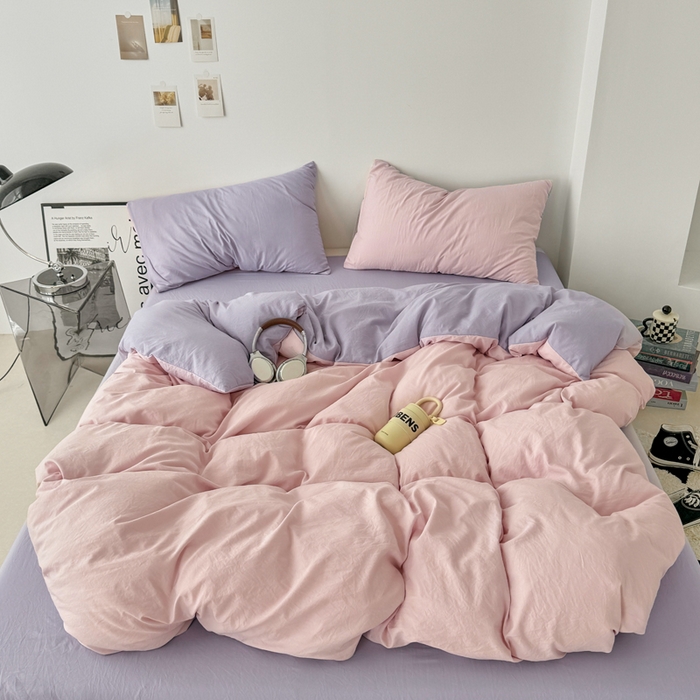 91家纺网 家纺一手货源 找家纺 芷凡家纺 2025新款A类加厚水洗棉云朵棉四件套 芝夏粉+千夏紫