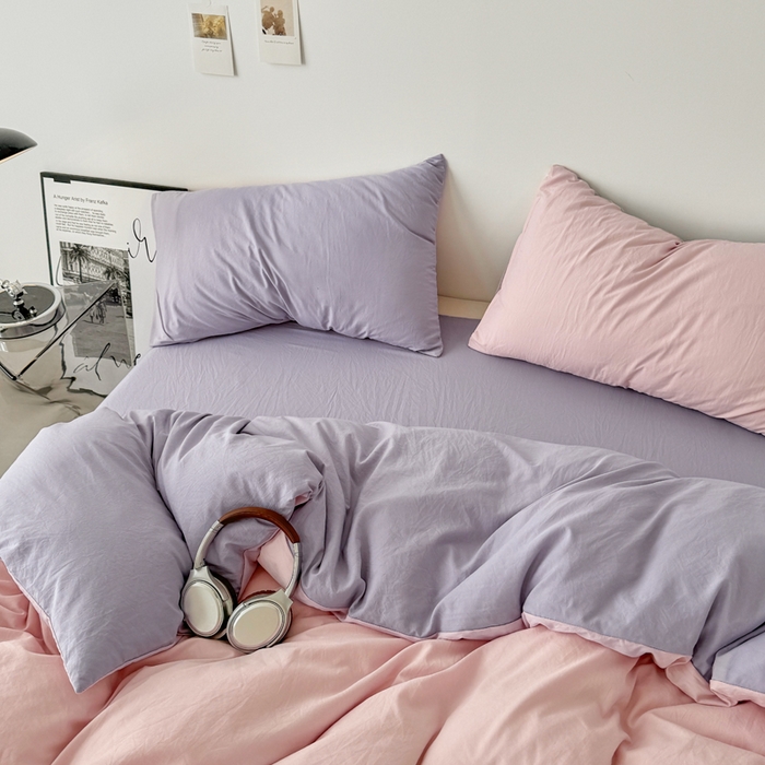 91家纺网 家纺一手货源 找家纺 芷凡家纺 2025新款A类加厚水洗棉云朵棉四件套 芝夏粉+千夏紫